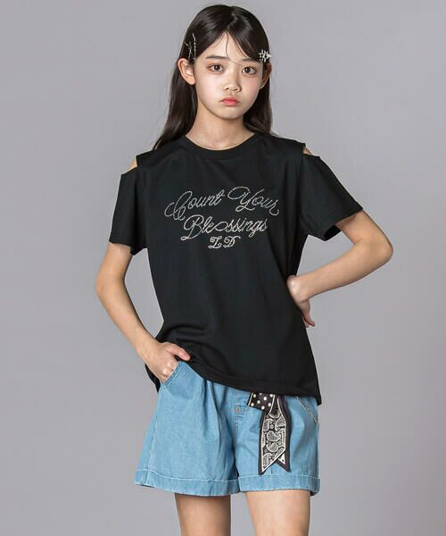 ZIDDY / ジディー Tシャツ | 【接触冷感】ラインストーン肩あきTシャツ(130~160cm) | 詳細14