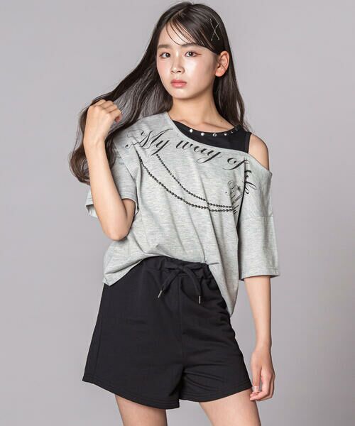 ZIDDY / ジディー その他トップス | オフショルダー半袖Tシャツ&パンツセット(130~160cm)(グレー)