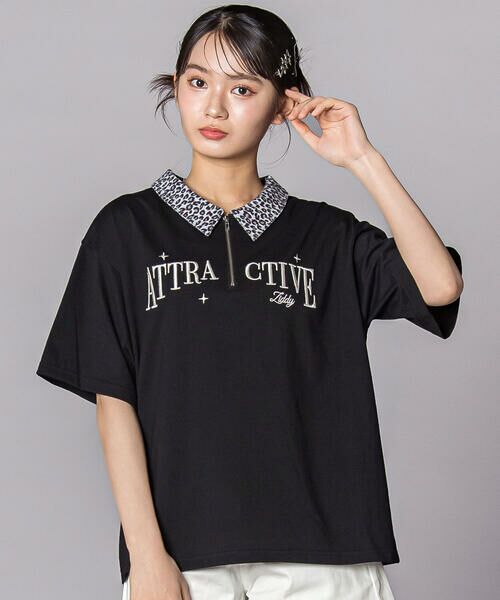 ZIDDY / ジディー Tシャツ | ヒョウ柄ハーフジップTシャツ(130~160cm)(ブラック)