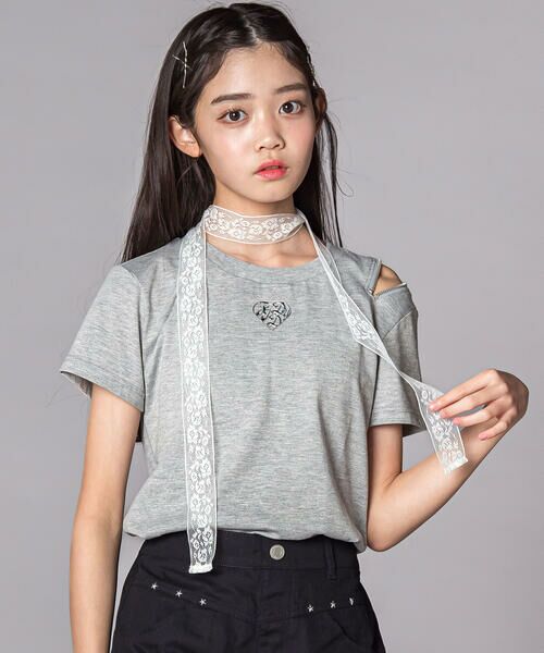 ZIDDY / ジディー Tシャツ | レースストール ファスナー Tシャツ(130~160cm)（グレー）