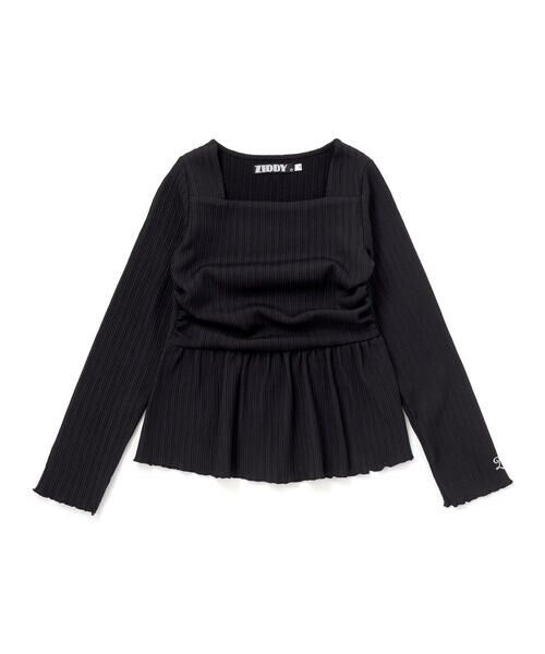 ZIDDY / ジディー Tシャツ | シャーリングビスチェ風ペプラム長袖トップス(130~160cm)(ブラック)