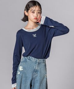 ZIDDY / ジディー Tシャツ | バタフライ刺しゅうシアーレイヤード風長袖トップス(130~160cm)