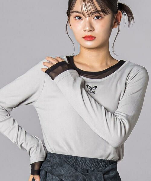 ZIDDY / ジディー Tシャツ | バタフライ刺しゅうシアーレイヤード風長袖トップス(130~160cm) | 詳細8